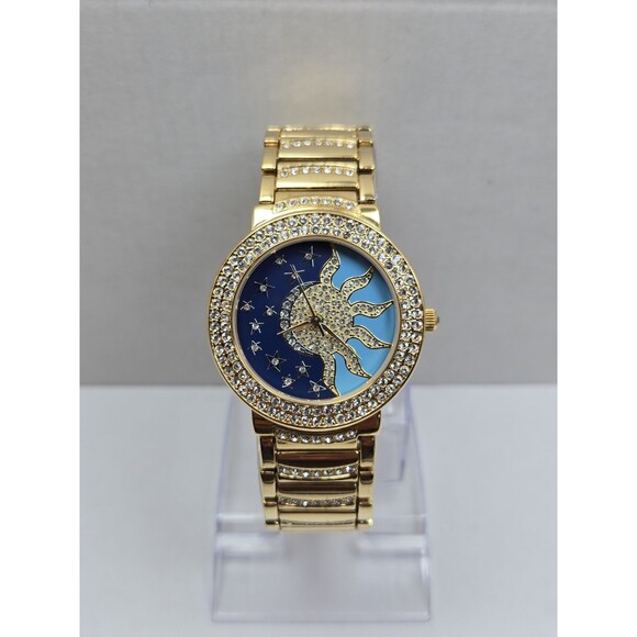Victoria Wieck B8634 Gold Tone Crystal Sun Moon Celestial Blue Watch New Battery main image 8